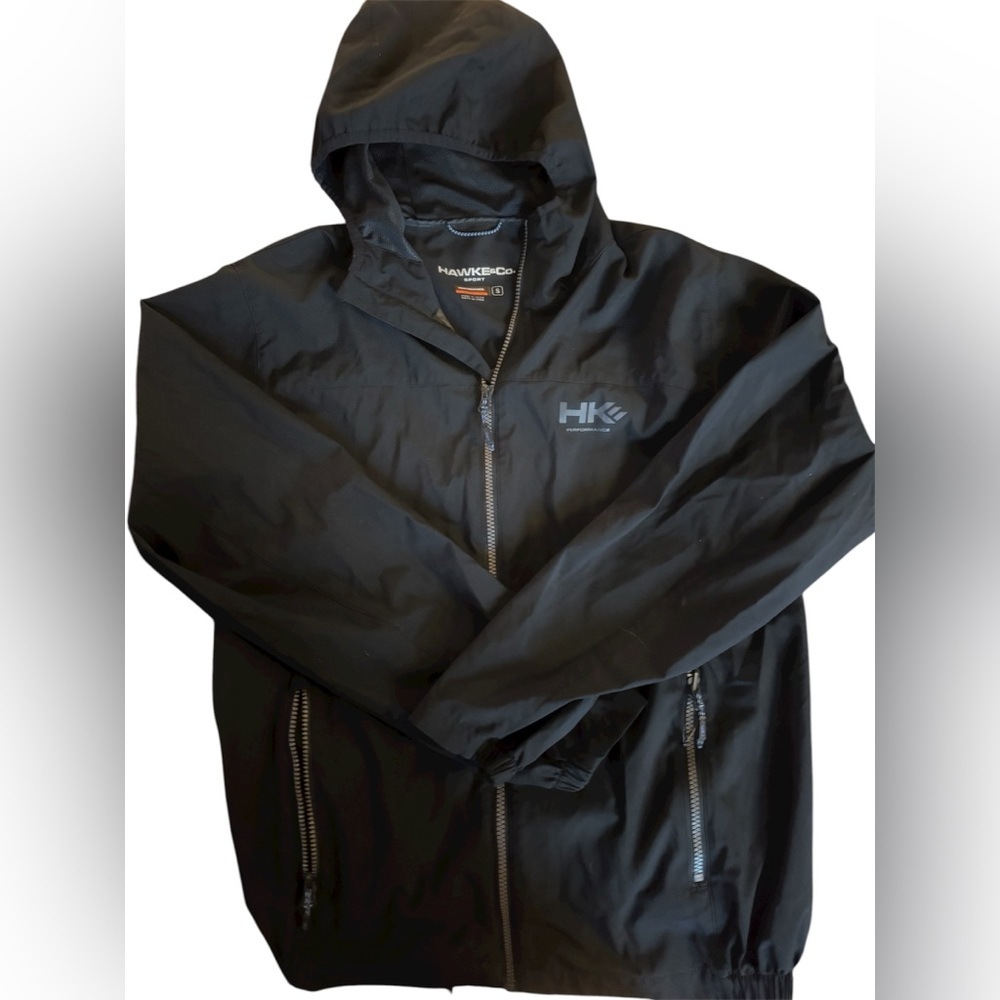Hawke & Co Mens Performance Sport Rain Defender Jacket Packable Pockets Black